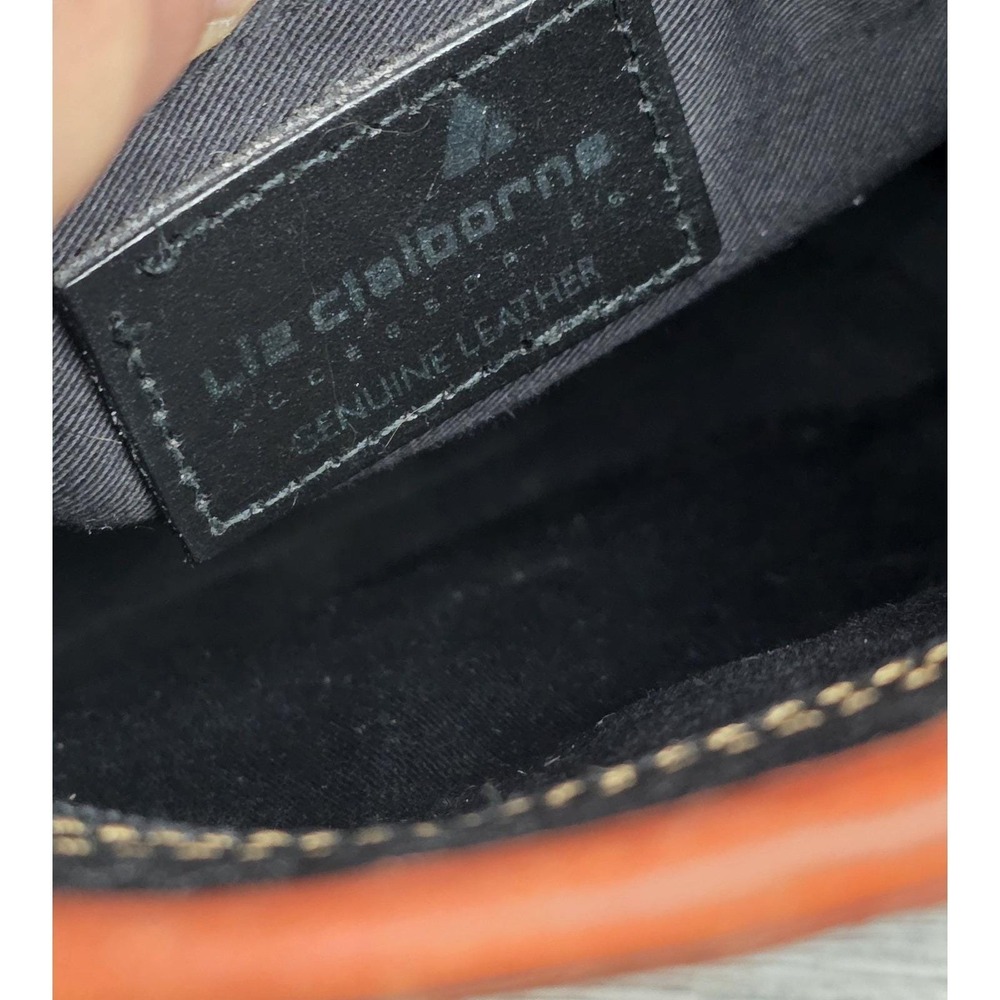 80s Vintage Liz Claiborne Genuine Leather Handbag Black Brown Trim Purse - Picture 8 of 13